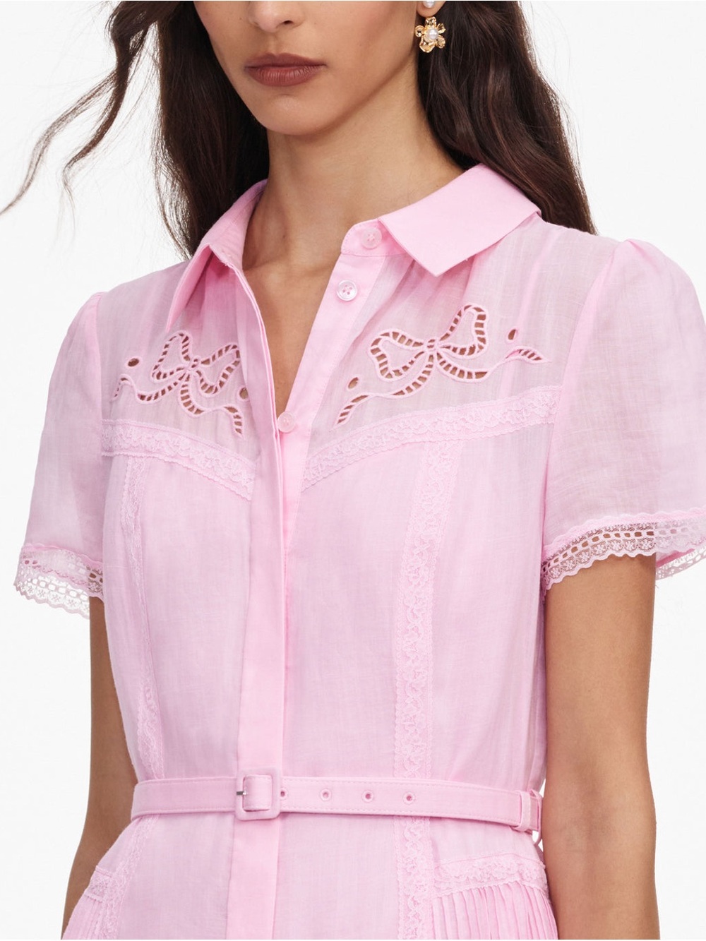 NWOT Self-Portrait PINK EMBROIDERED MIDI DRESS - Picture 5 of 9